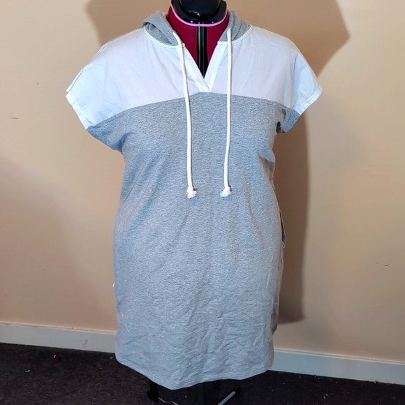 Joe Fresh| NWT Grey Athletic Hoodie Midi Dress With Pockets Cotton Blend - Picture 1 of 5